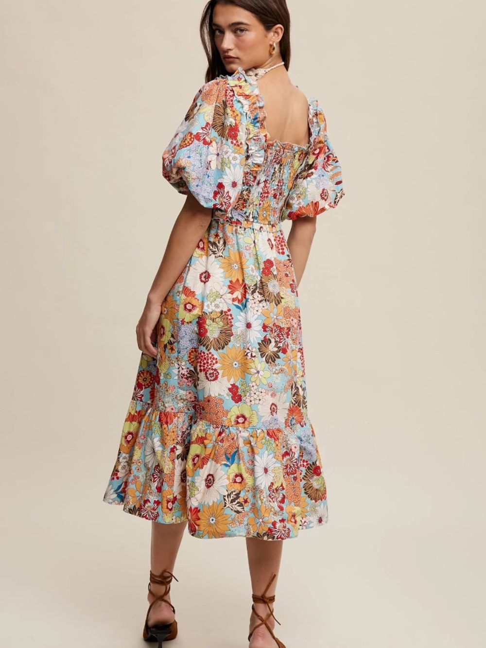 NWT Vintage Vibes Flower Print midi Dress - Picture 5 of 5